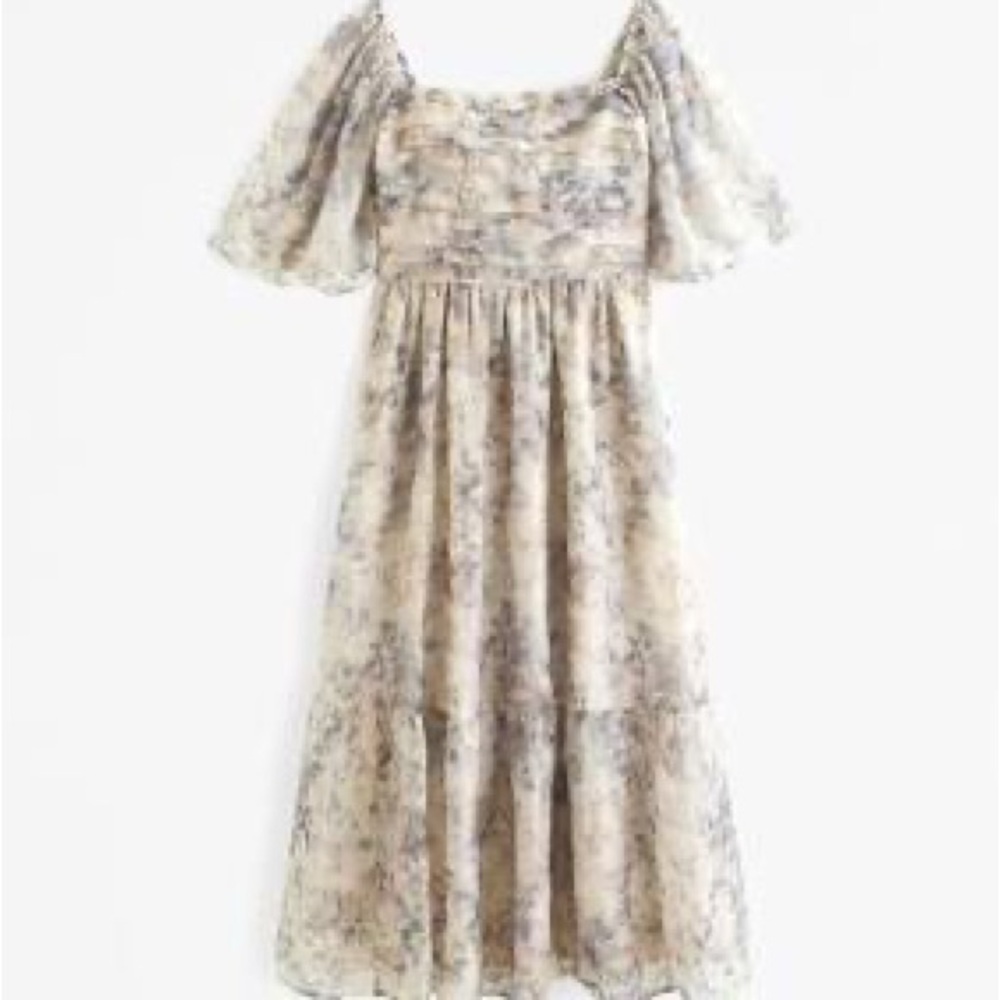 Abercrombie & Fitch Floral Midi Dress - Cream and Blue